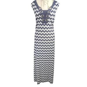Haani women's Nautical vibes maxi dress blue&white chevron Sz 3x Coastal Beachy